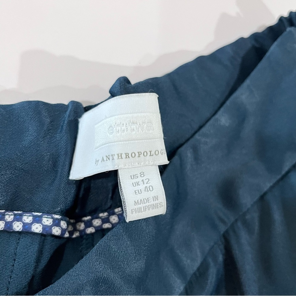 Anthropologie ett:twa Silky Satin Tie Waist Pants Tapered Ankle Blue Size US 8 - Picture 10 of 10